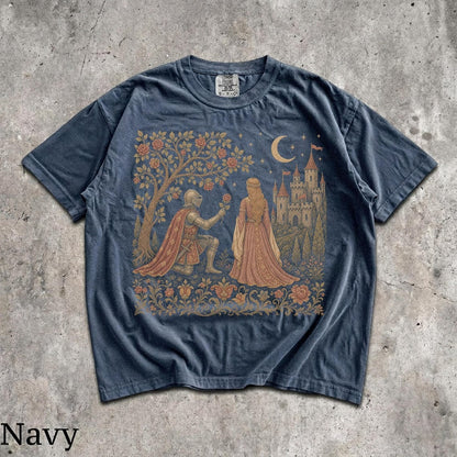 Dark Fantasy Knight Princess T-Shirt, Gothic Romance Castle Graphic Tee