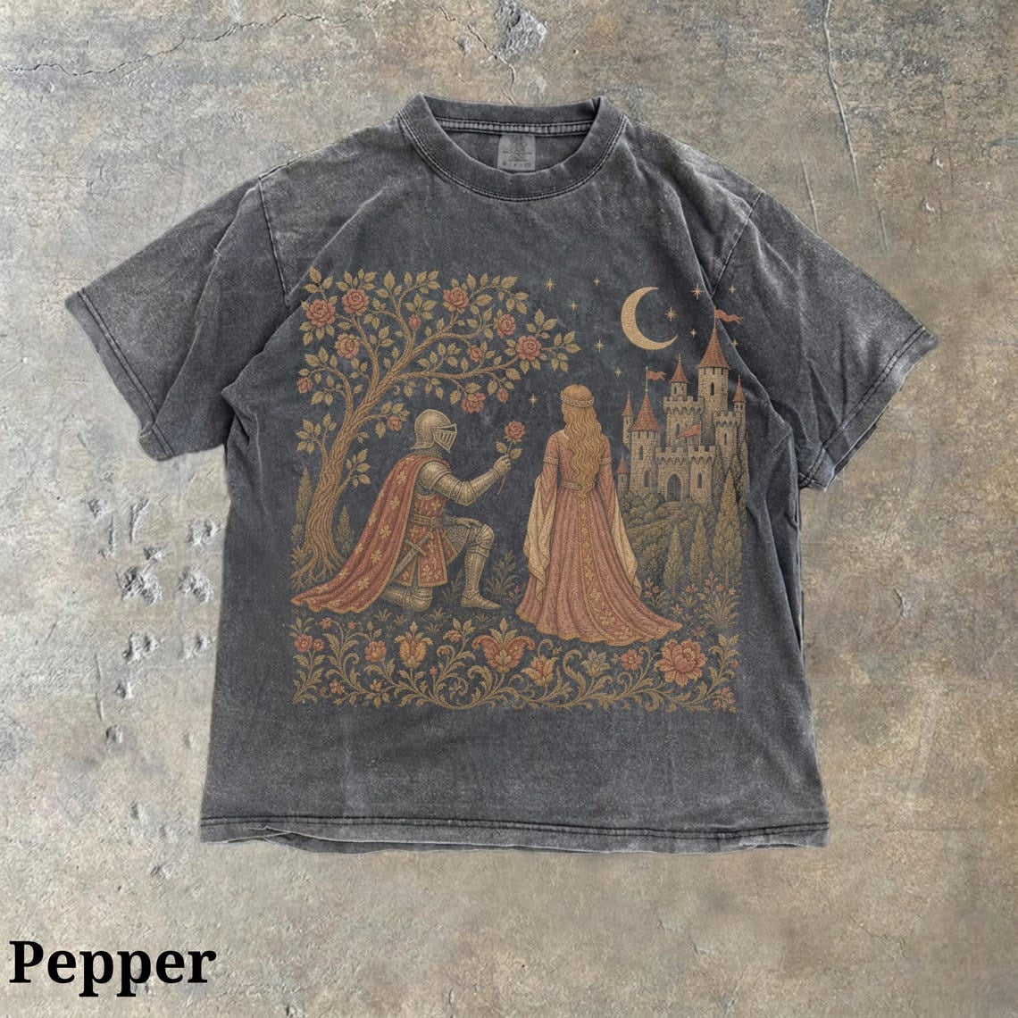 Dark Fantasy Knight Princess T-Shirt, Gothic Romance Castle Graphic Tee