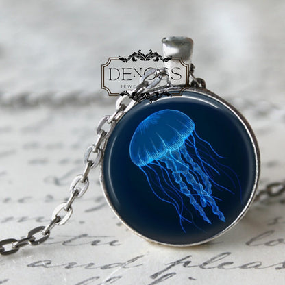 Deep Sea Jelly,Jellyfish Pendant Necklace,Ocean,Fish,Sealife