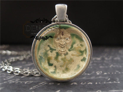 Devil Necklace ,1890 French Pottery Pendant Silver Jewelry Occult Dark Grimoire Silver Pendant Hand Crafted Gothic Jewelry Gift for Women Men
