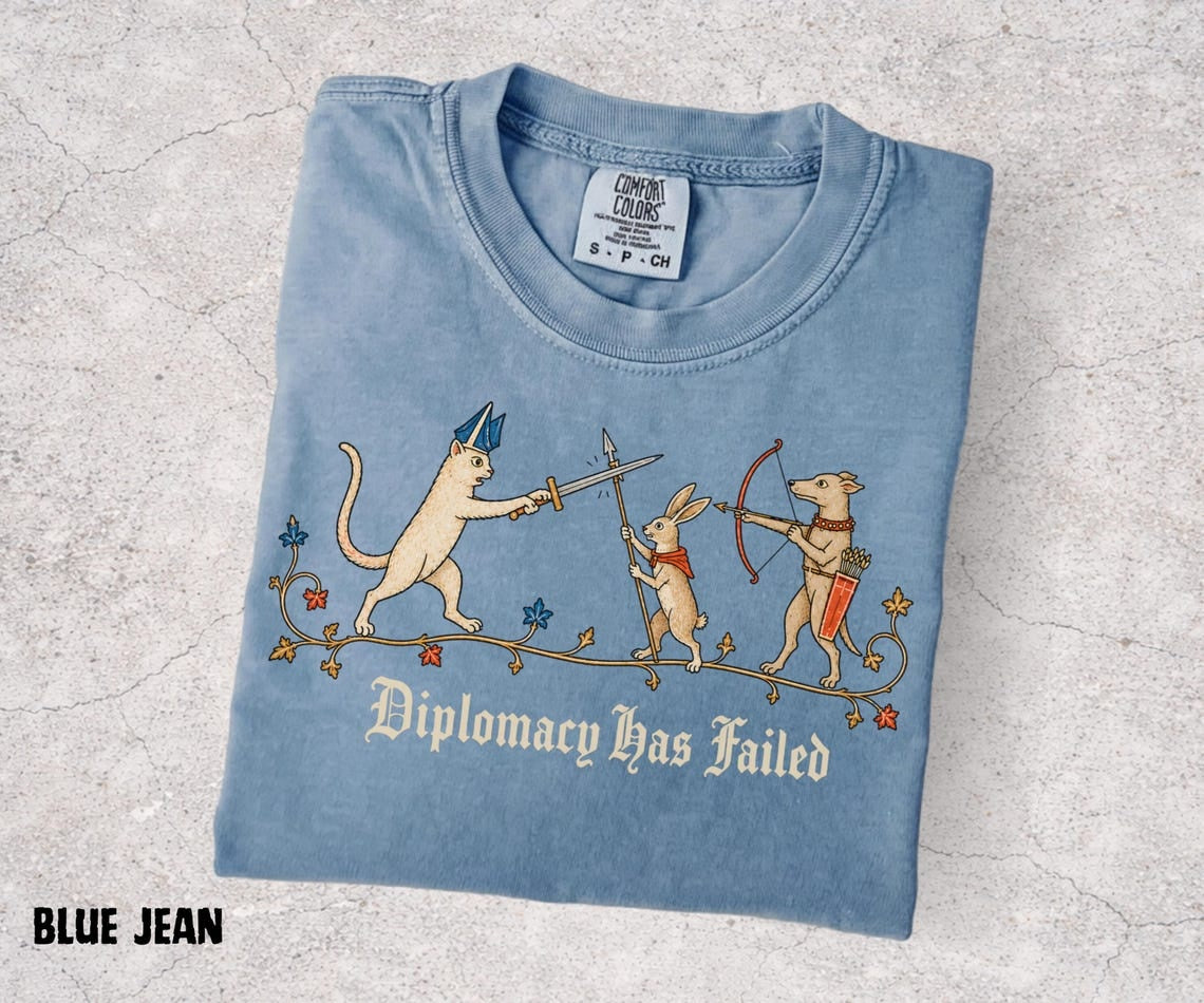 Diplomacy Has Failed Shirt, Medieval Cat Tee, Rabbit Knight Shirt, Funny Medieval Animals, Renaissance Humor, Ren Faire Tee - Denoss