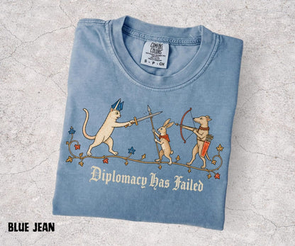 Diplomacy Has Failed Shirt, Medieval Cat Tee, Rabbit Knight Shirt, Funny Medieval Animals, Renaissance Humor, Ren Faire Tee - Denoss