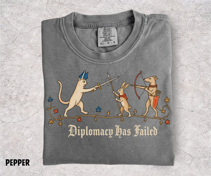 Diplomacy Has Failed Shirt, Medieval Cat Tee, Rabbit Knight Shirt, Funny Medieval Animals, Renaissance Humor, Ren Faire Tee - Denoss