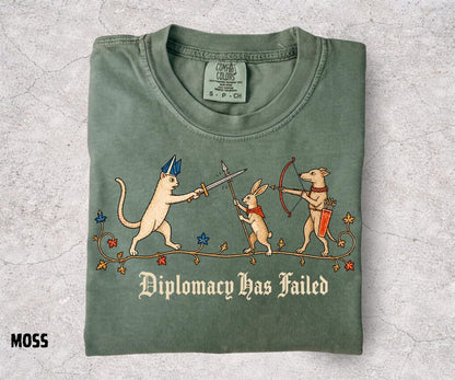 Diplomacy Has Failed Shirt, Medieval Cat Tee, Rabbit Knight Shirt, Funny Medieval Animals, Renaissance Humor, Ren Faire Tee - Denoss
