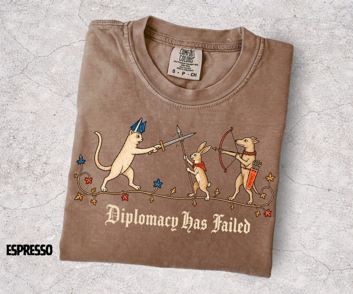 Diplomacy Has Failed Shirt, Medieval Cat Tee, Rabbit Knight Shirt, Funny Medieval Animals, Renaissance Humor, Ren Faire Tee - Denoss