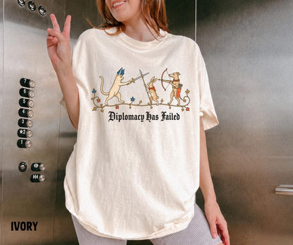 Diplomacy Has Failed Shirt, Medieval Cat Tee, Rabbit Knight Shirt, Funny Medieval Animals, Renaissance Humor, Ren Faire Tee - Denoss