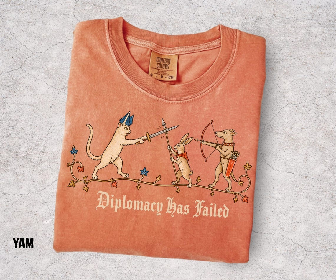 Diplomacy Has Failed Shirt, Medieval Cat Tee, Rabbit Knight Shirt, Funny Medieval Animals, Renaissance Humor, Ren Faire Tee - Denoss