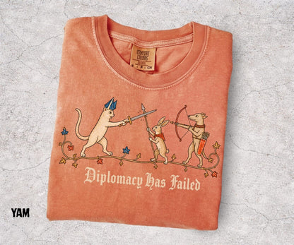 Diplomacy Has Failed Shirt, Medieval Cat Tee, Rabbit Knight Shirt, Funny Medieval Animals, Renaissance Humor, Ren Faire Tee - Denoss