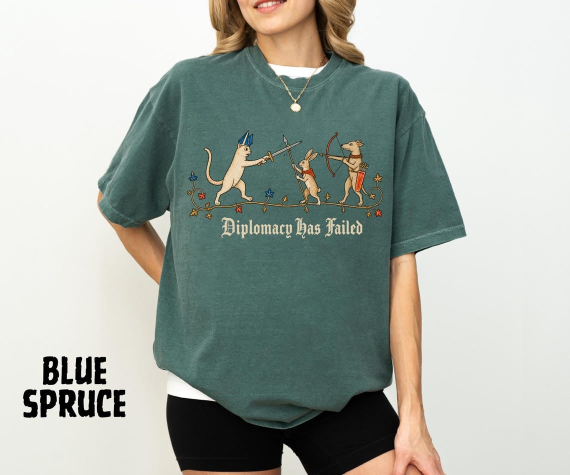 Diplomacy Has Failed Shirt, Medieval Cat Tee, Rabbit Knight Shirt, Funny Medieval Animals, Renaissance Humor, Ren Faire Tee - Denoss