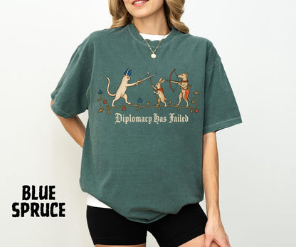 Diplomacy Has Failed Shirt, Medieval Cat Tee, Rabbit Knight Shirt, Funny Medieval Animals, Renaissance Humor, Ren Faire Tee - Denoss
