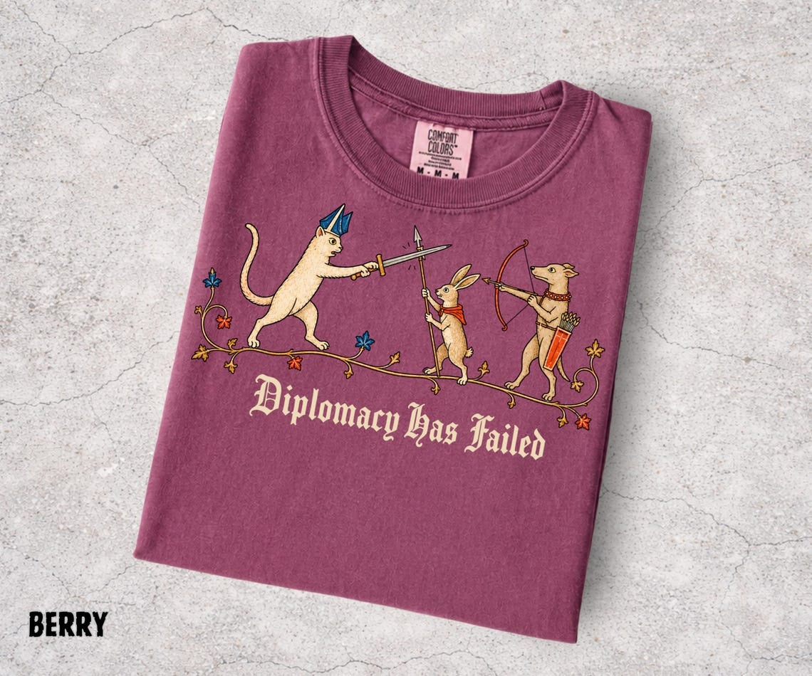Diplomacy Has Failed Shirt, Medieval Cat Tee, Rabbit Knight Shirt, Funny Medieval Animals, Renaissance Humor, Ren Faire Tee - Denoss