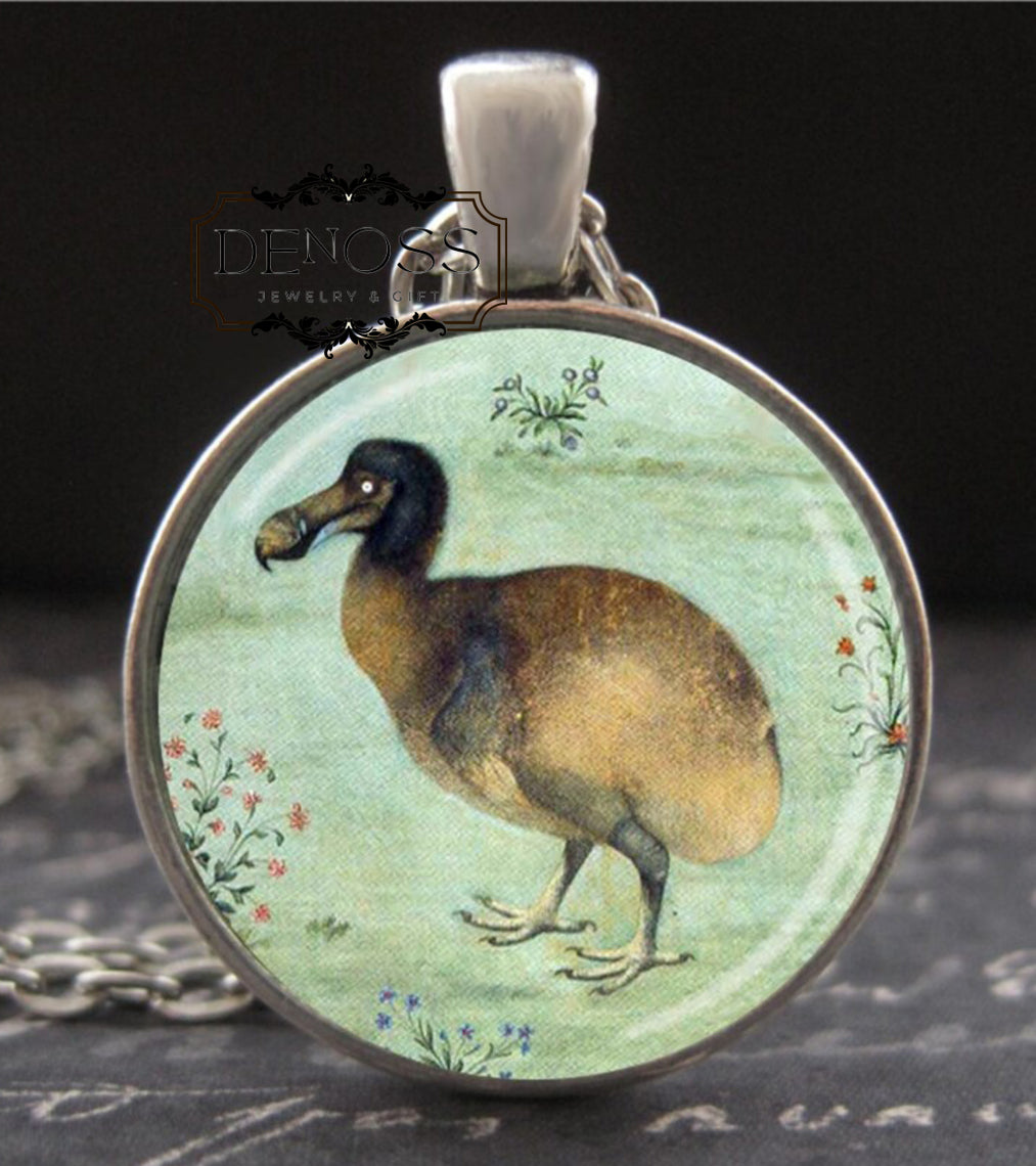 Dodo Bird Necklace,17th Century Science Naturalist Art,Handmade Glass Pendant,Unique Jewelry for Nature Lovers