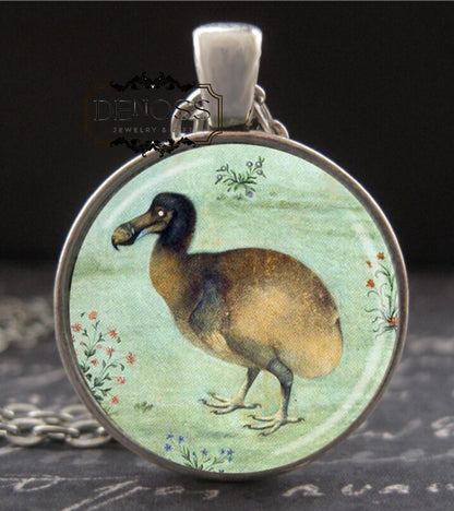 Dodo Bird Necklace,17th Century Science Naturalist Art,Handmade Glass Pendant,Unique Jewelry for Nature Lovers