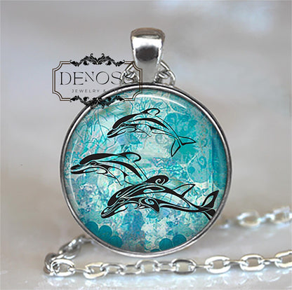 Dolphins necklace,sea life,marine life,dolphin gift