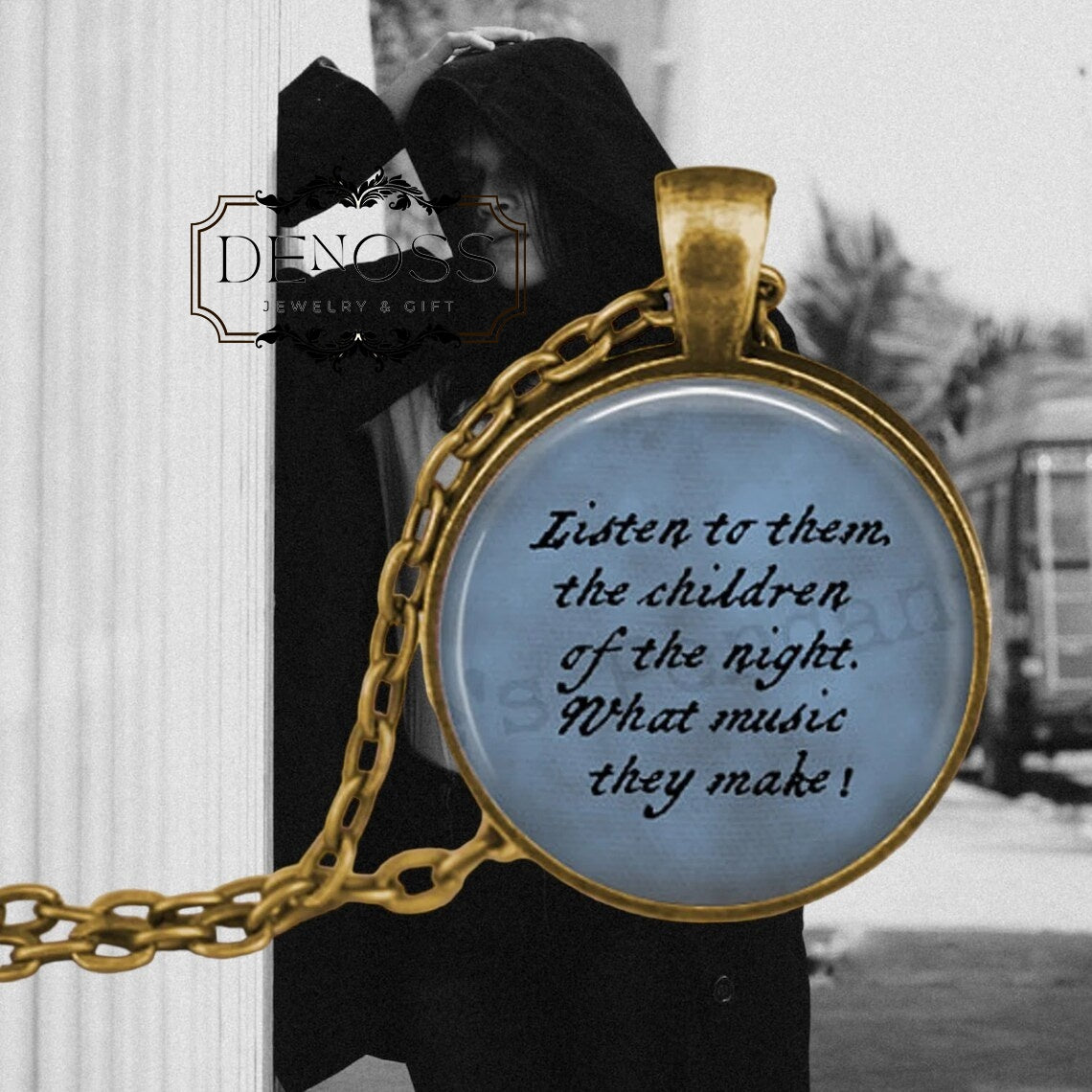 Dracula Quote Pendant Necklace,Bram Stoker Literary Jewelry