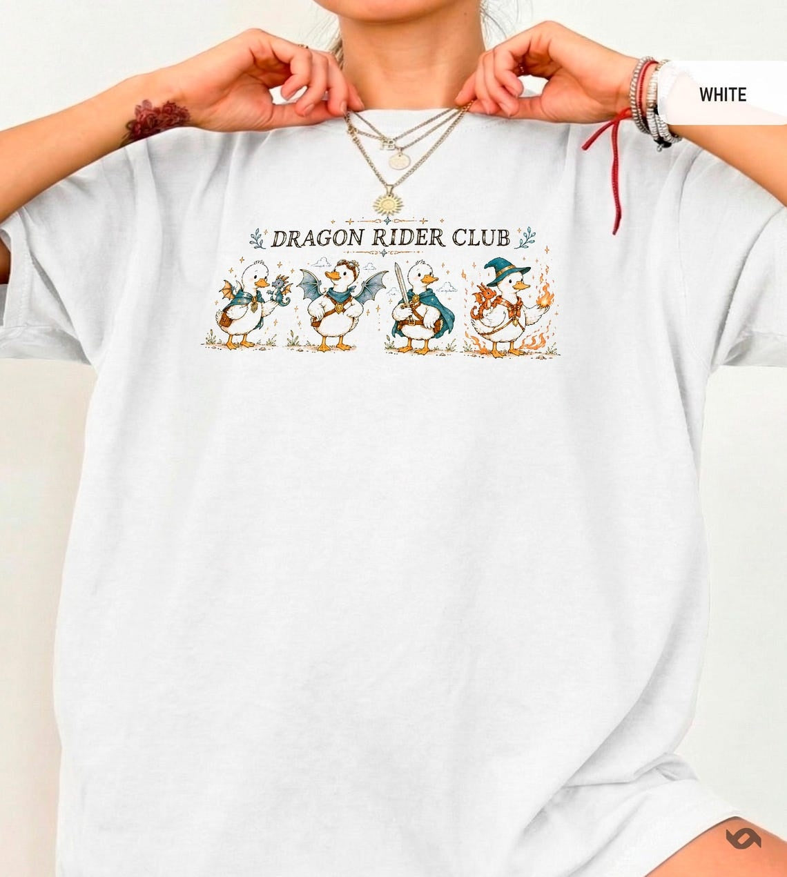 Dragon Rider Club Duck T-Shirt, Whimsical Fantasy Reader Top
