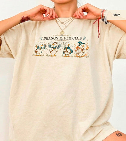 Dragon Rider Club Duck T-Shirt, Whimsical Fantasy Reader Top
