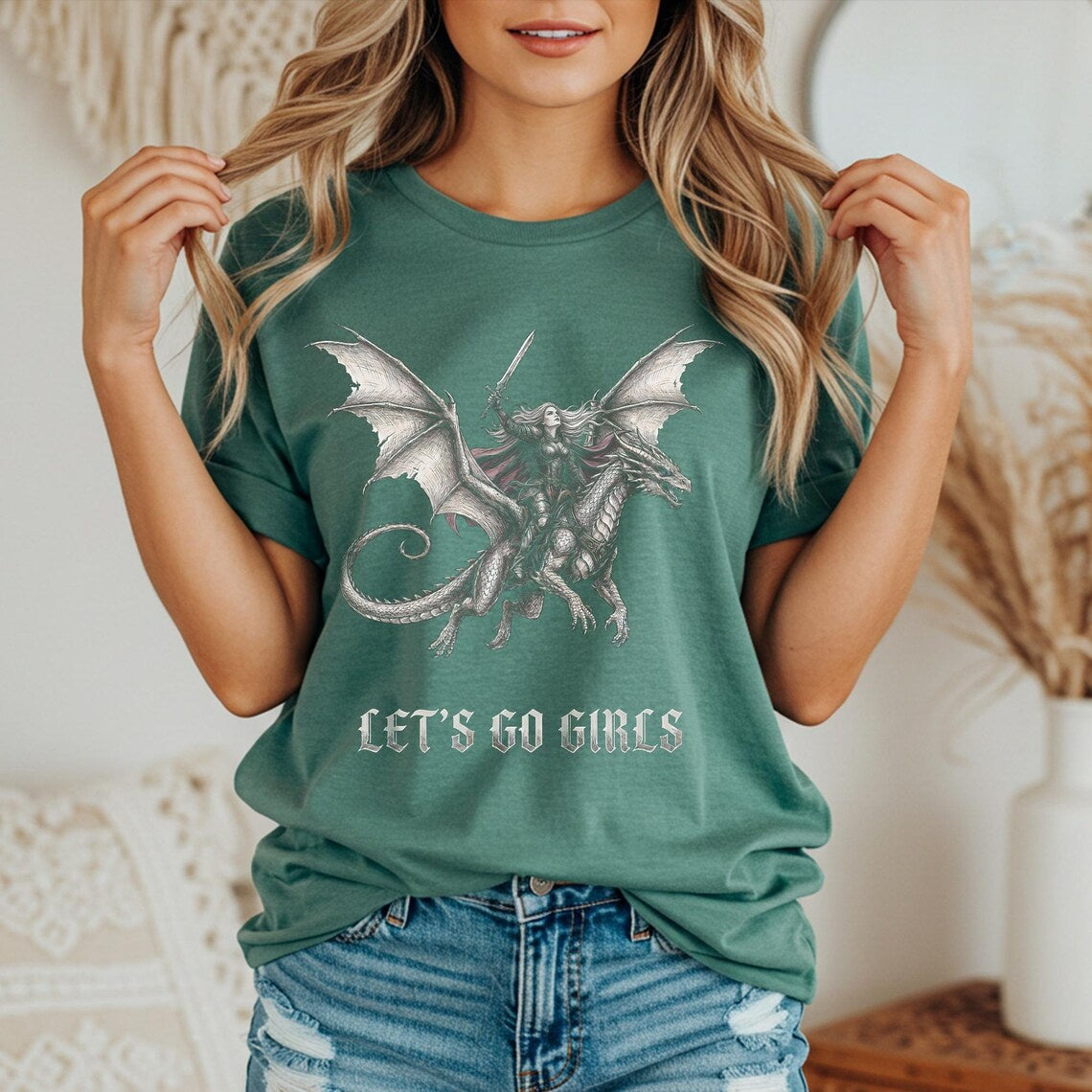 Dragon Rider Shirt, Let's Go Girls Tee, Feminist Girl Power Shirt, Gothic Tee, Fantasy Warrior Woman, Female Empowerment, Comfort Colors