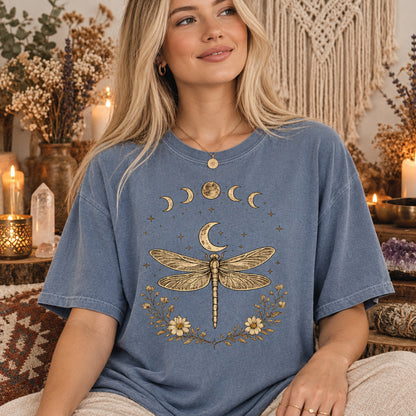 Dragonfly Shirt Light Academia 90s Celestial Bug Shirt Moon Phase Shirt ,Divine Feminine Sacred Feminine Spiritual Shirt Mystical Shirt