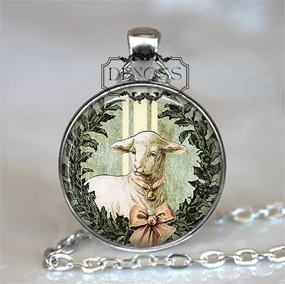 Easter Lamb necklace,Easter gift,Easter jewelry wool spinner gift,vintage lamb art