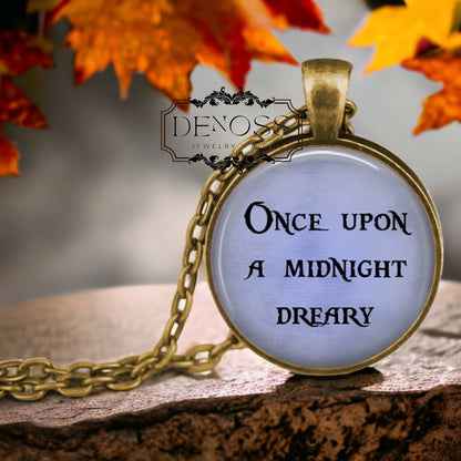 Edgar Allan Poe Necklace,Once Upon a Midnight Dreary,Halloween Jewelry