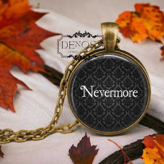 Edgar Allan Poe Nevermore Pendant Necklace,Raven Quote Jewelry