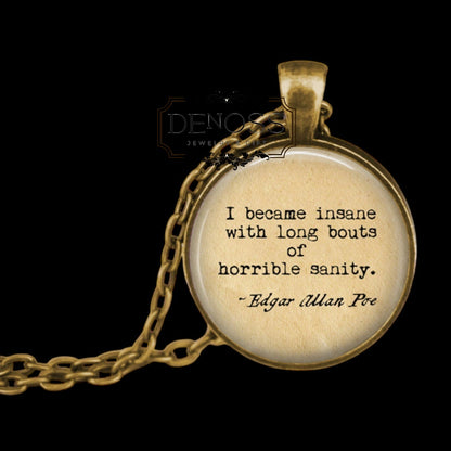 Edgar Allan Poe Quote Pendant Necklace American Literature Jewelry