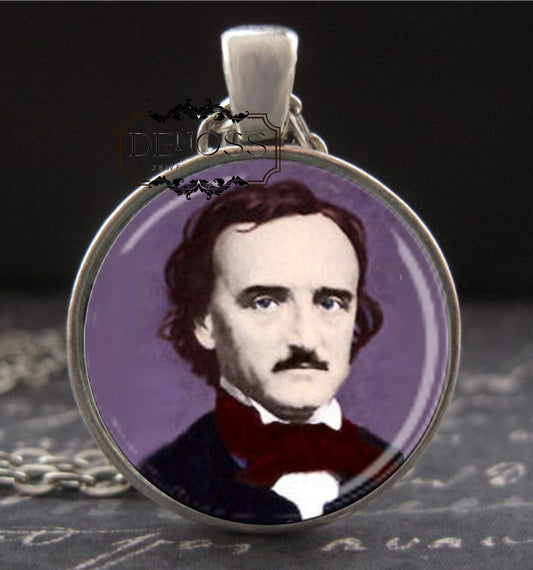 Edgar Allen Poe Necklace,Colorized Portrait Pendant,Halloween Jewelry,All Hallows' Eve Charm,Dark Literary Jewelry,Gifts for Bibliophiles