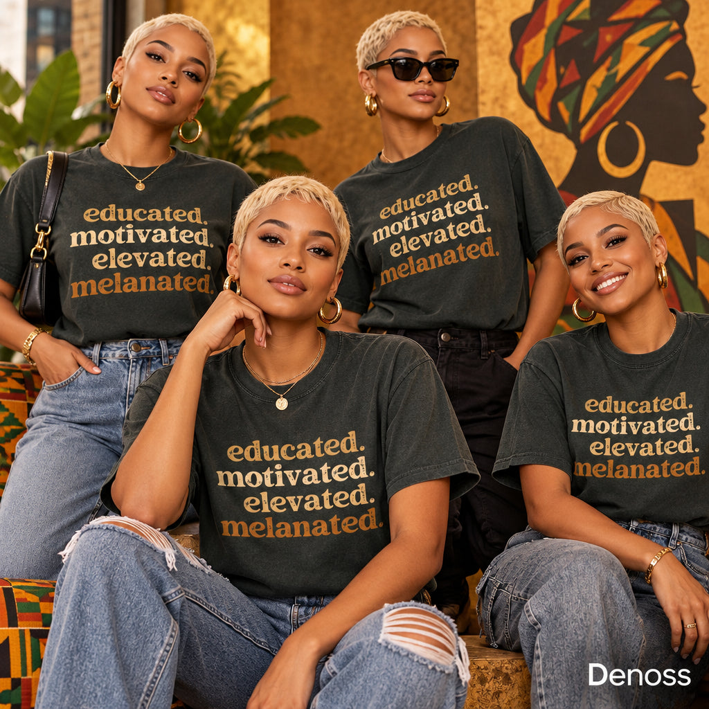 Educated Motivated Elevated Melanated Shirt, Black History Month Tee