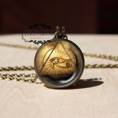 Egyptian Eye of Horus Glass Cabochon Pendant Protection Symbol Necklace,Charm Accessory Jewelry