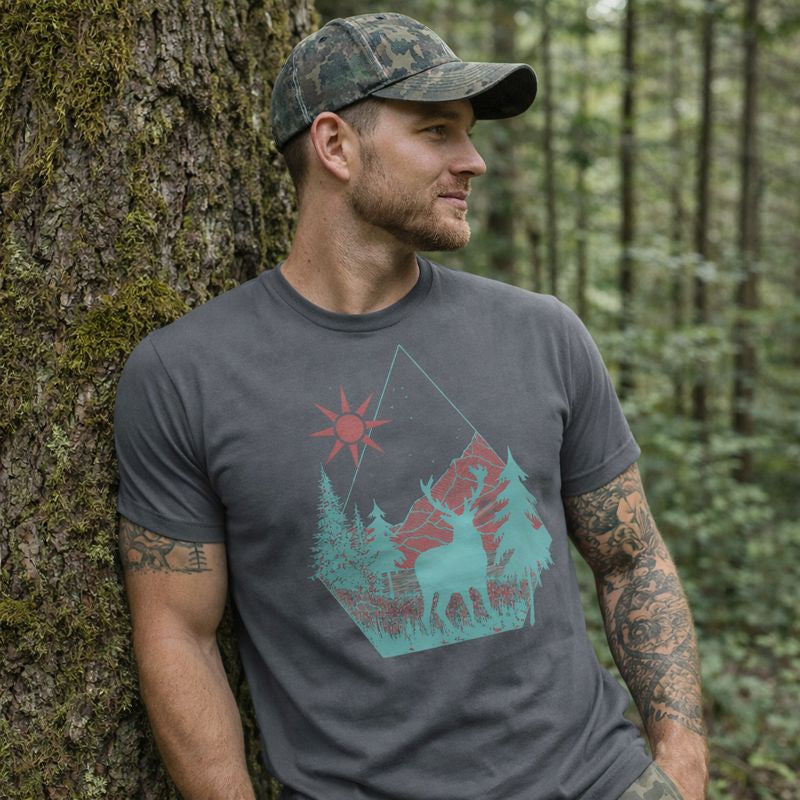Elk Mountain t shirt Forest,pop art deer,Groomsmen Adventure ,