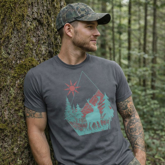 Elk Mountain t shirt Forest,pop art deer,Groomsmen Adventure ,