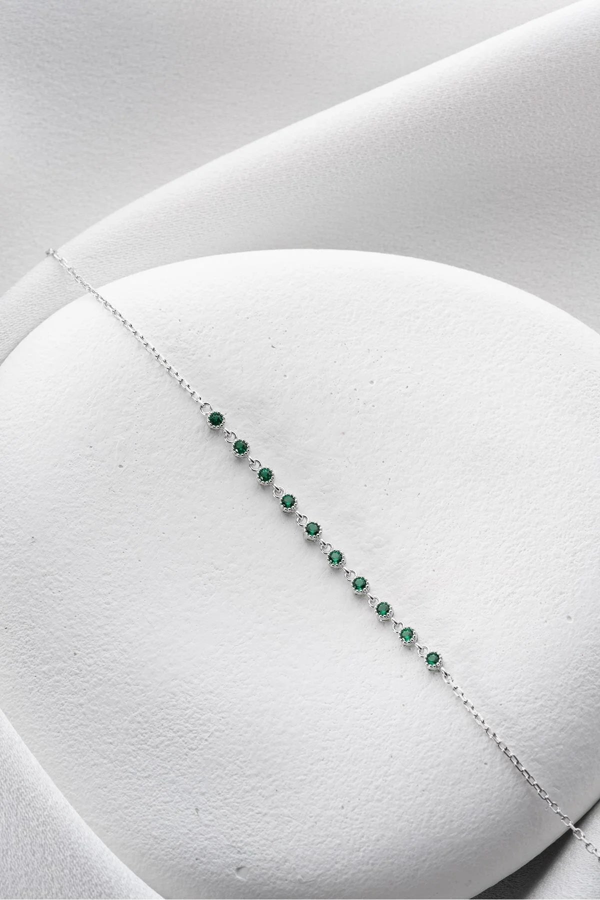 925 Sterling Silver Single Row Emerald Bracelet