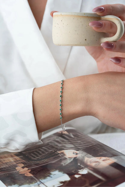 925 Sterling Silver Single Row Emerald Bracelet