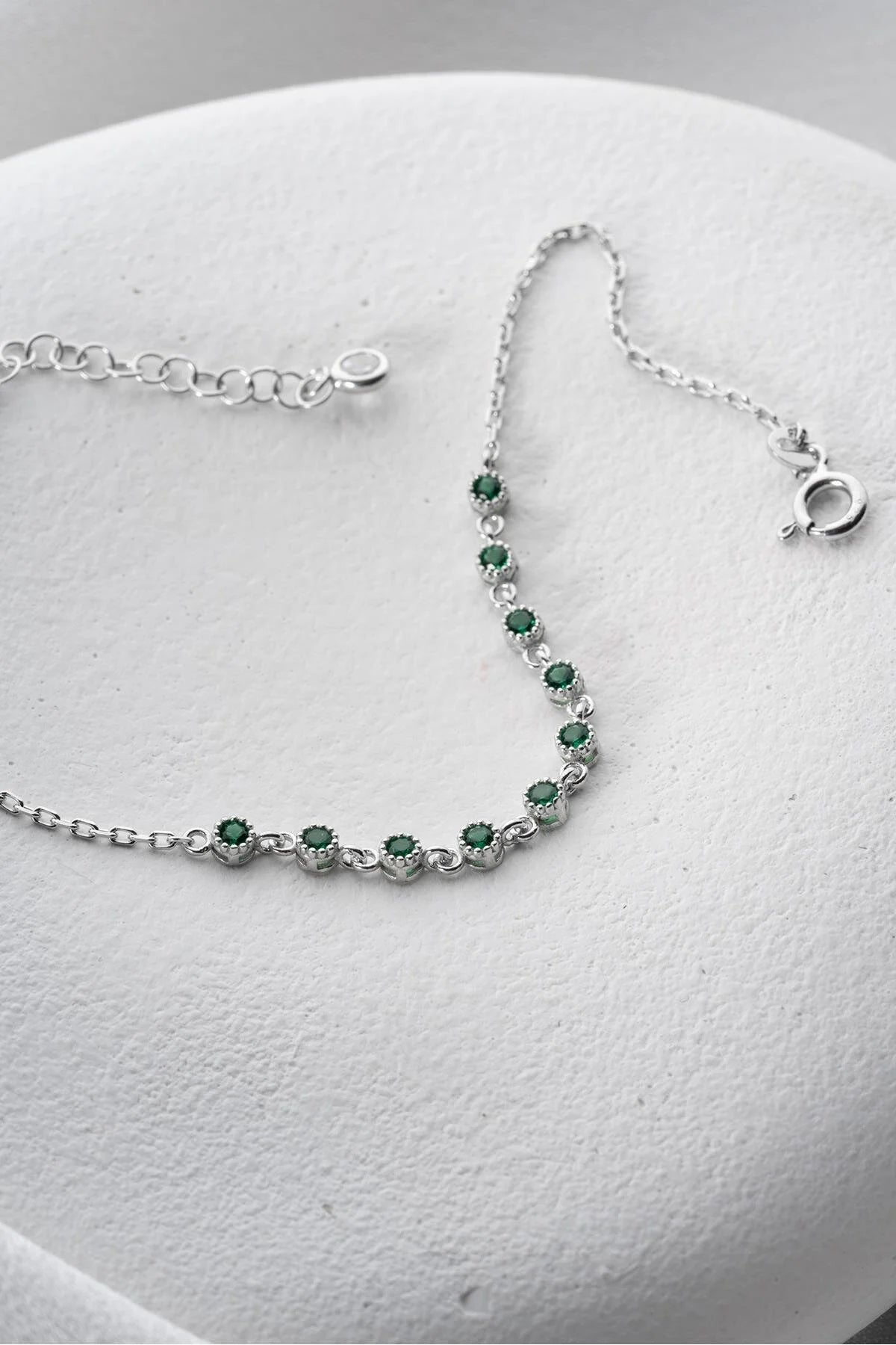 925 Sterling Silver Single Row Emerald Bracelet