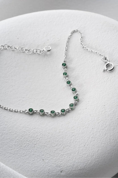 925 Sterling Silver Single Row Emerald Bracelet