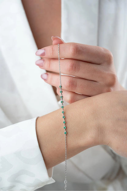 925 Sterling Silver Single Row Emerald Bracelet