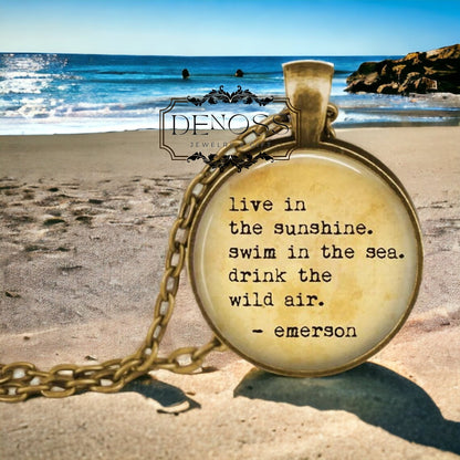 Emerson Quote Jewelry,Gold Marbled Pendant Necklace,Literary Gift