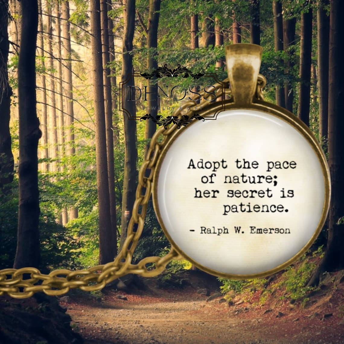 Emerson Quote Necklace Nature,Patience,American Literature Gift