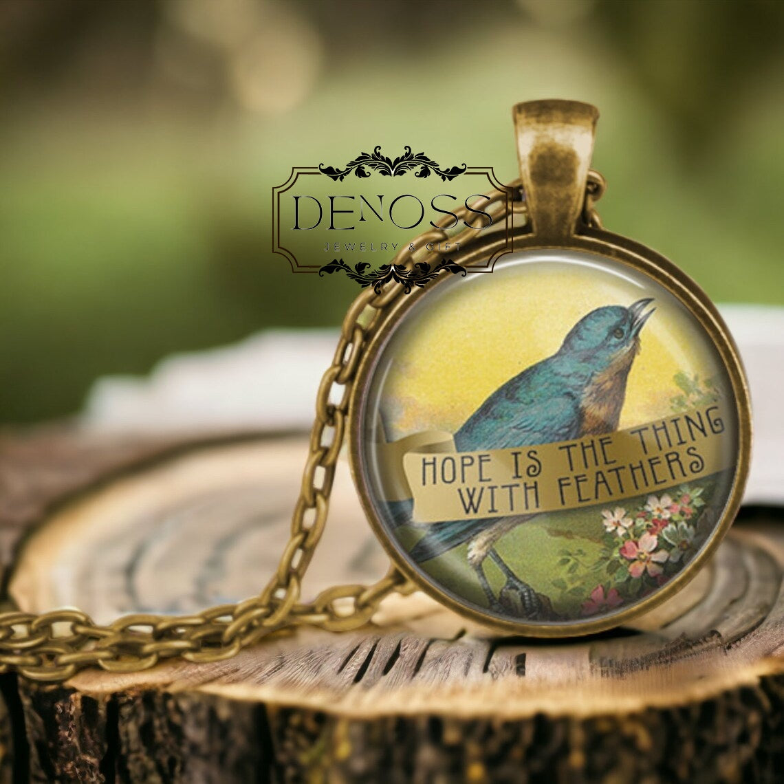 Emily Dickinson Quote Necklace,Hope is the Thing with Feathers,Bird Poetry Jewelry
