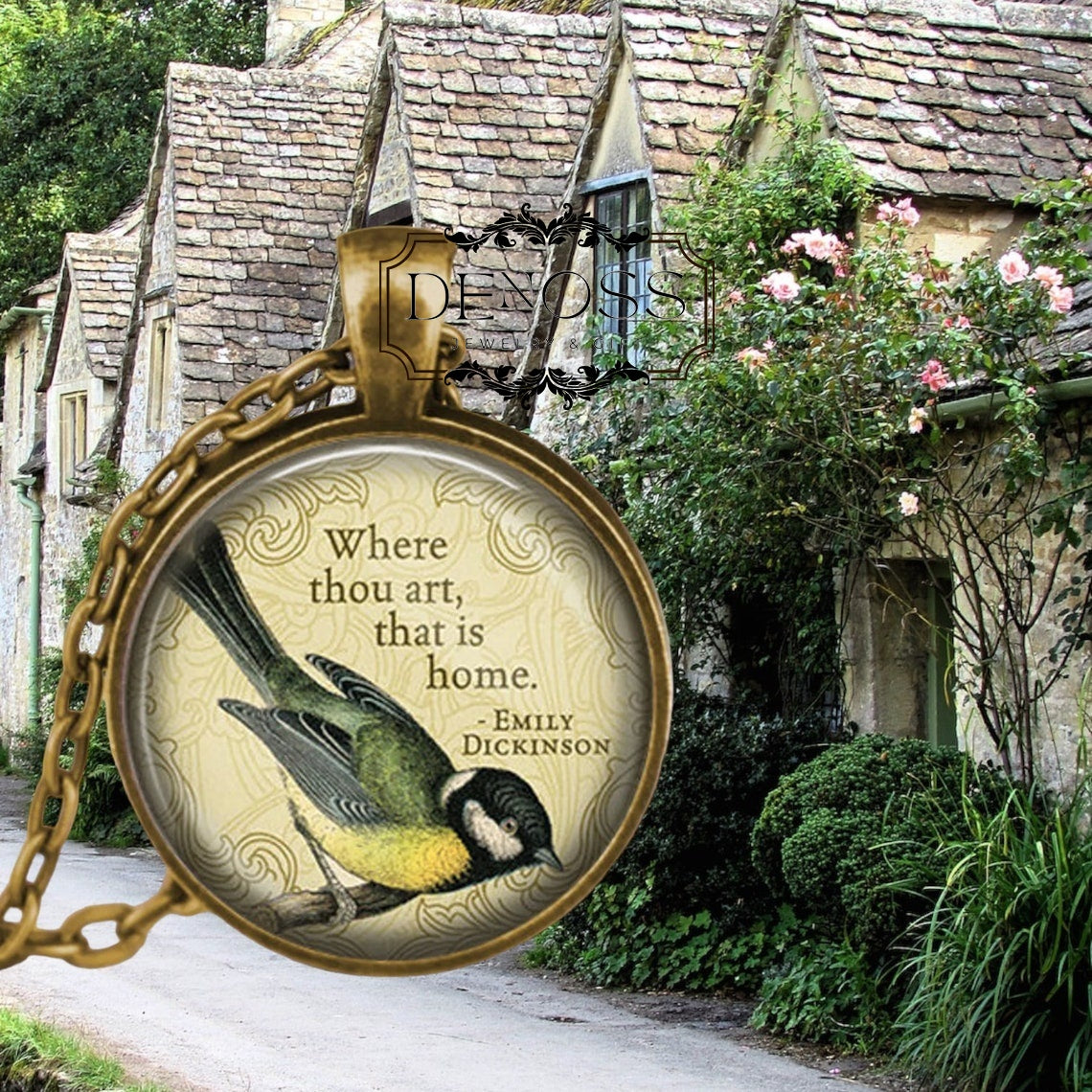 Emily Dickinson Quote Necklace,Literary Jewelry,Bird Sparrow Design