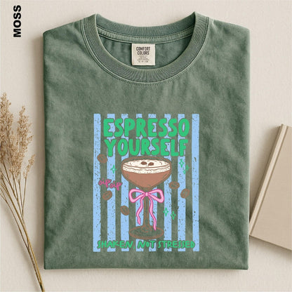 Espresso Yourself Shirt, Espresso Martini T-Shirt, Funny Coffee Cocktail Tee, Shaken Not Stressed T-Shirt, Trendy Espresso Lover Gift Top