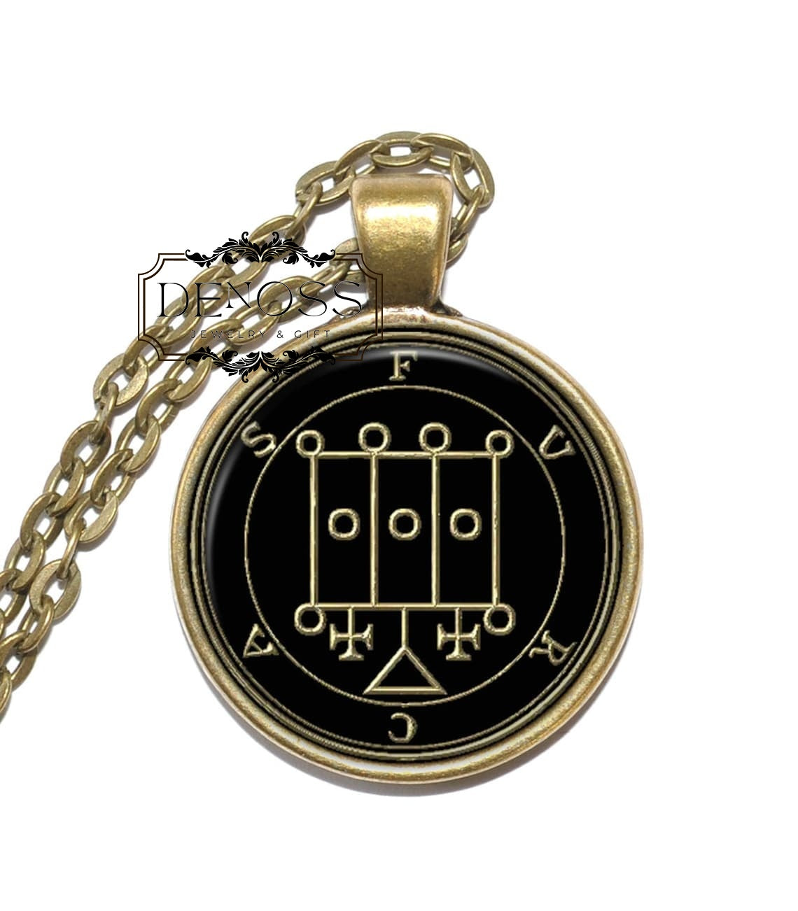 FURCAS Necklace,Sigil,Demon of the Night,Demon Knight,Night Demon,Goetia,Goetic Demon,Art Pendant Necklace,Glass Pendant