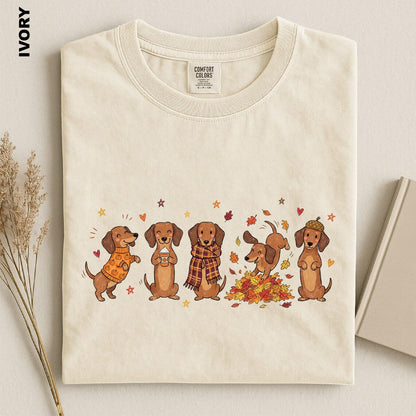 Fall Dachshund Shirt, Cozy Autumn Doxie Tee, Cute Weenie Dog Harvest Season Top, Pumpkin Dog Lover Gift, Thanksgiving Dog Graphic Sweatshirt