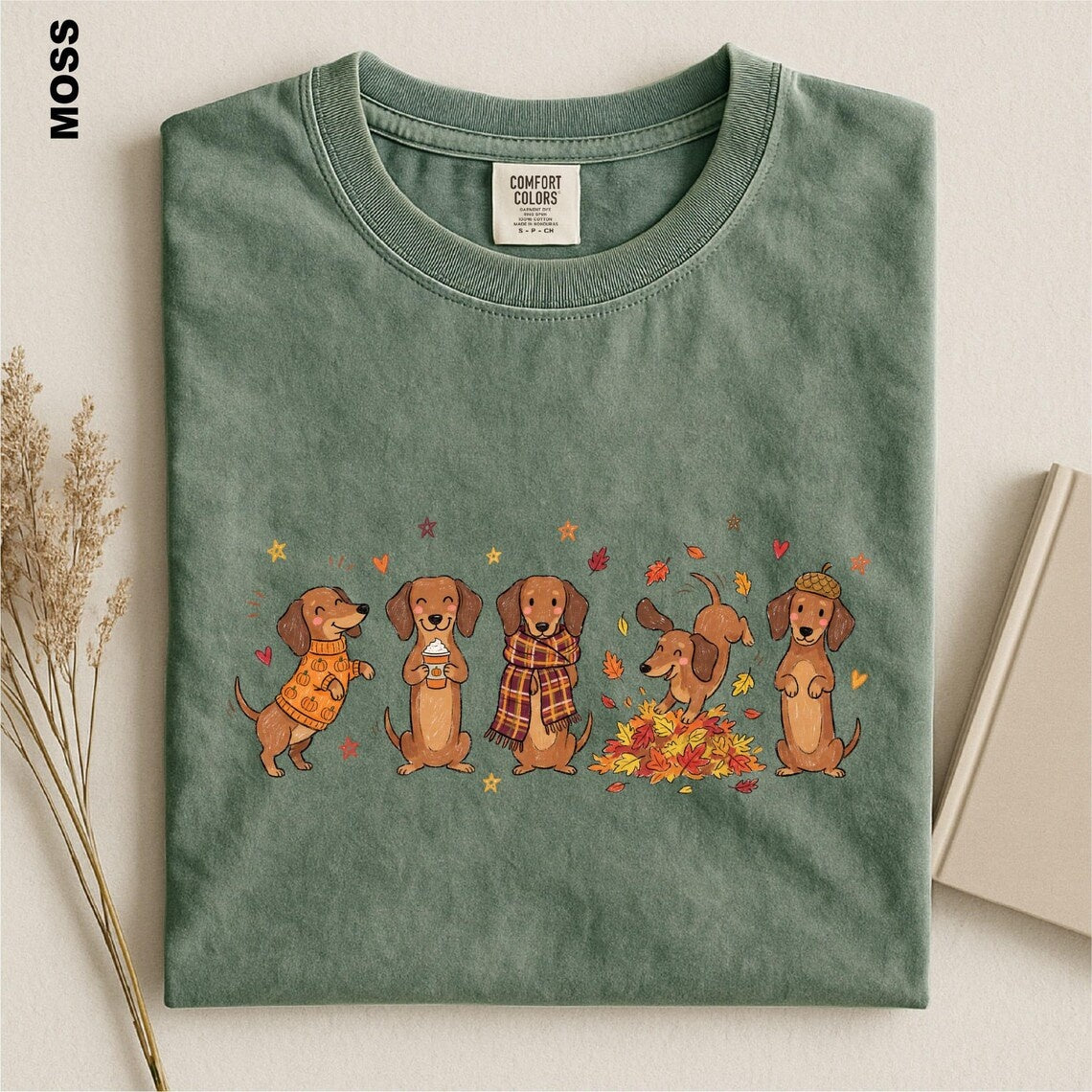 Fall Dachshund Shirt, Cozy Autumn Doxie Tee, Cute Weenie Dog Harvest Season Top, Pumpkin Dog Lover Gift, Thanksgiving Dog Graphic Sweatshirt