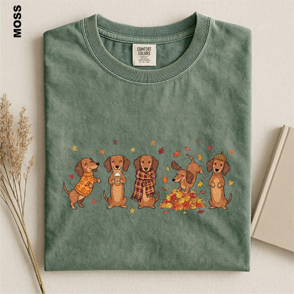 Fall Dachshund Shirt, Cozy Autumn Doxie Tee, Cute Weenie Dog Harvest Season Top, Pumpkin Dog Lover Gift, Thanksgiving Dog Graphic Sweatshirt