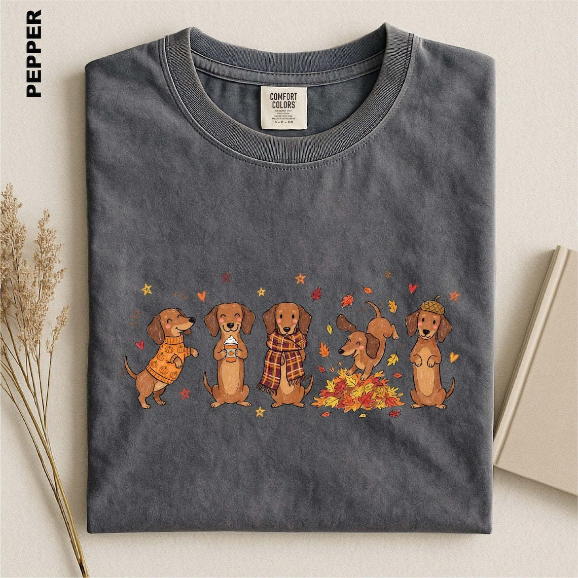 Fall Dachshund Shirt, Cozy Autumn Doxie Tee, Cute Weenie Dog Harvest Season Top, Pumpkin Dog Lover Gift, Thanksgiving Dog Graphic Sweatshirt