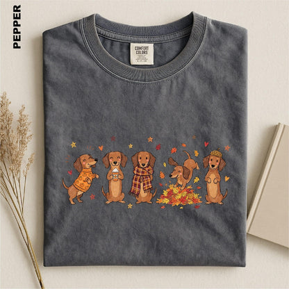 Fall Dachshund Shirt, Cozy Autumn Doxie Tee, Cute Weenie Dog Harvest Season Top, Pumpkin Dog Lover Gift, Thanksgiving Dog Graphic Sweatshirt