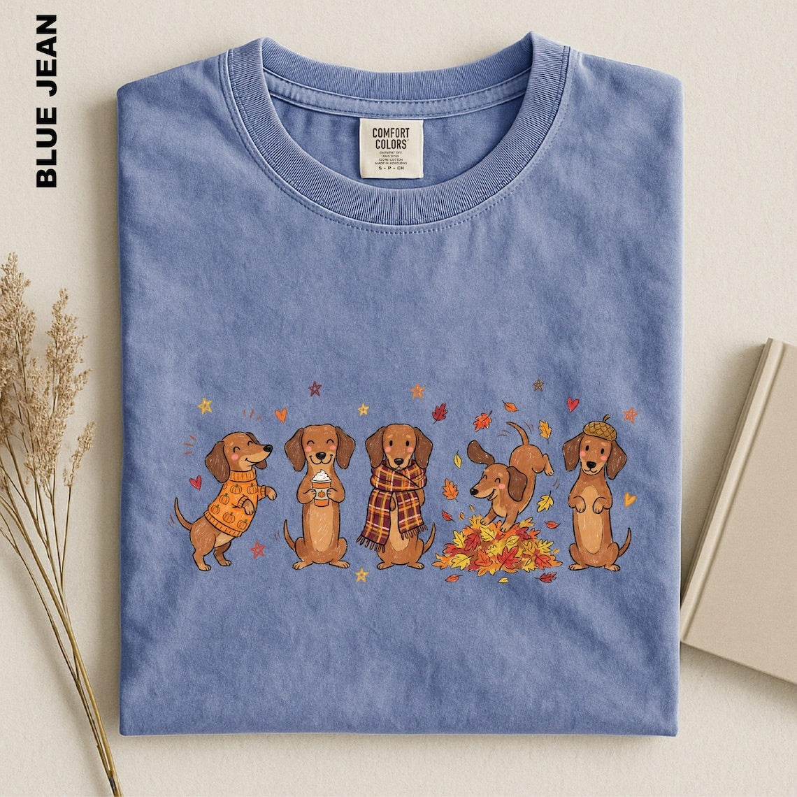 Fall Dachshund Shirt, Cozy Autumn Doxie Tee, Cute Weenie Dog Harvest Season Top, Pumpkin Dog Lover Gift, Thanksgiving Dog Graphic Sweatshirt