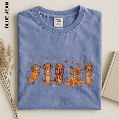 Fall Dachshund Shirt, Cozy Autumn Doxie Tee, Cute Weenie Dog Harvest Season Top, Pumpkin Dog Lover Gift, Thanksgiving Dog Graphic Sweatshirt